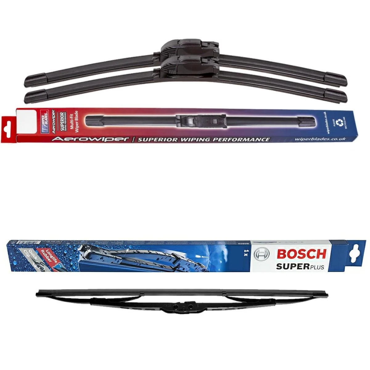 Wiper Blades Aerowiper & Bosch Super Plus - Triple Pack